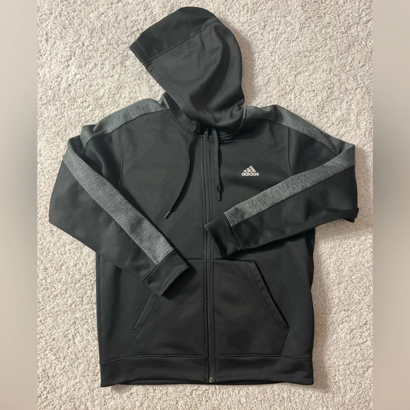 Adidas Climawarm mens warm athletic hoodie zip up black gray size Large - Picture 2 of 9